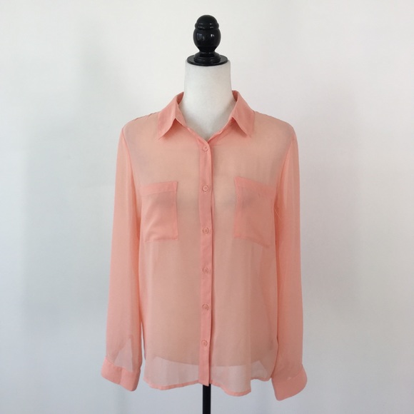 Peach Chiffon Button Down Blouse - Picture 3 of 4